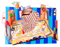 a drawing of a room with a couch and a chair